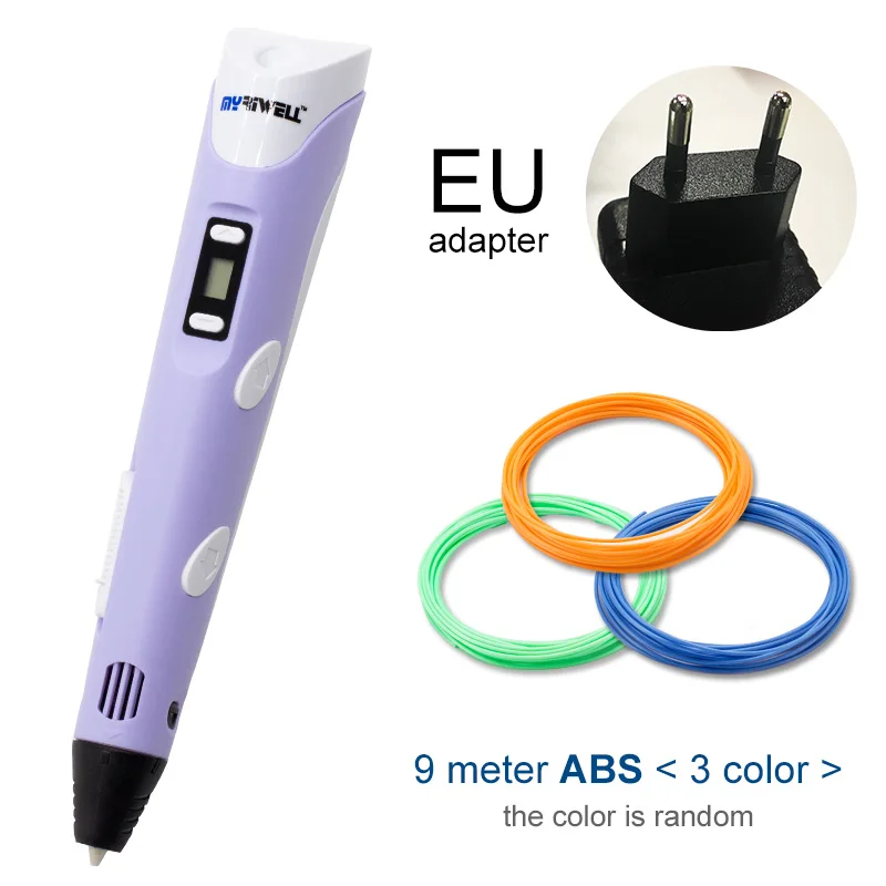 Myriwell 3D ручка LED Дисплей 2nd поколения 3D печать Ручка с 9 м ABS нити Искусство DIY ручки для детей инструменты рисования - Цвет: Purple EU