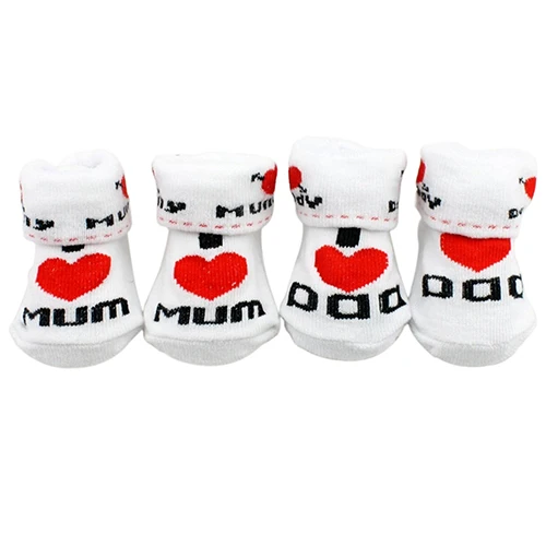 Милые хлопковые носки для малышей белые носки с надписью «I Love Mum I Love Dad» для детей от 0 до 6 месяцев, Одежда для новорожденных девочек, детские носки