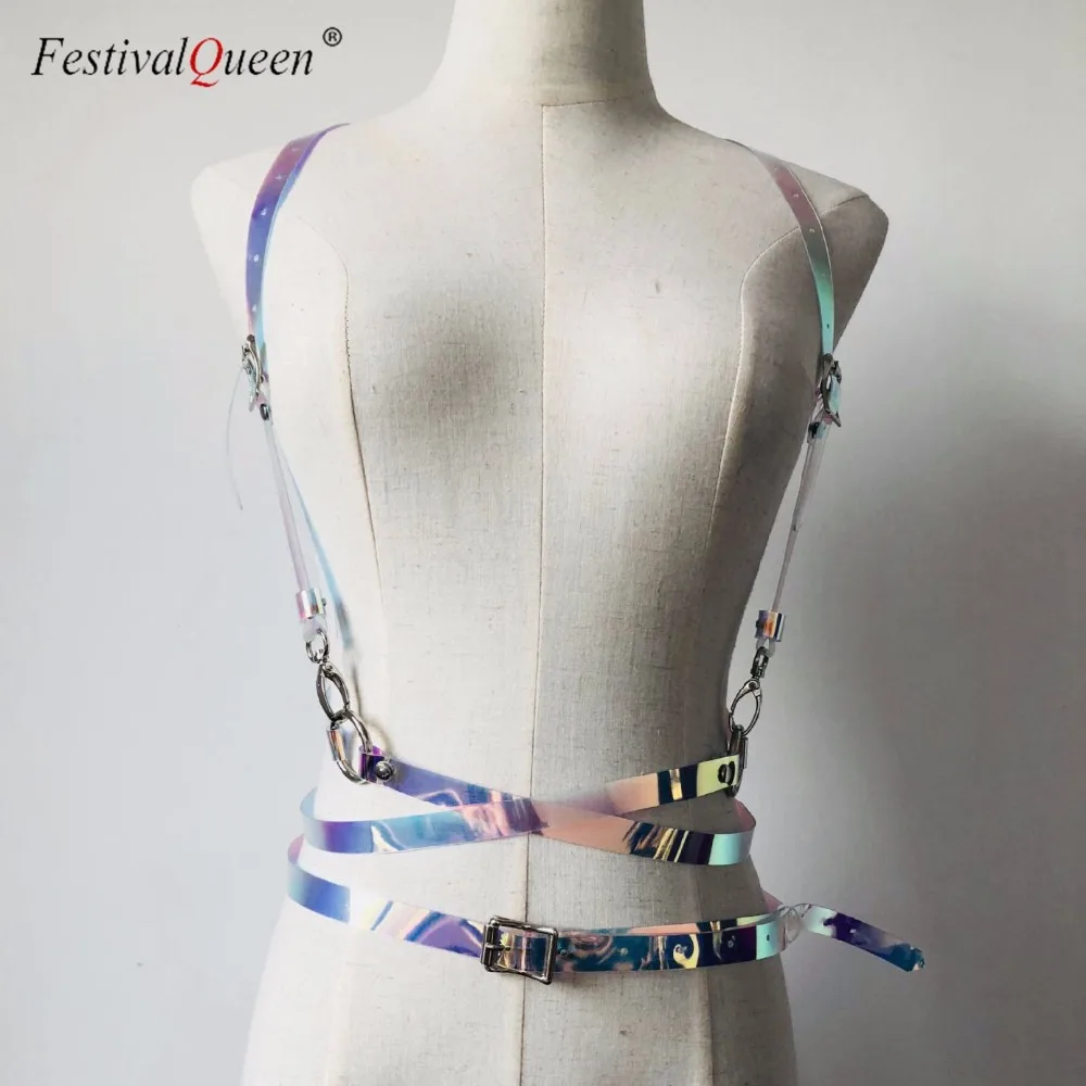 Festivalqueen Соблазнительные хендмейд прозрачные блестки для ногтей портупея с чокером крест Ремни шипы цепочка Бусы из Клубные вечерние женские поясной ремень