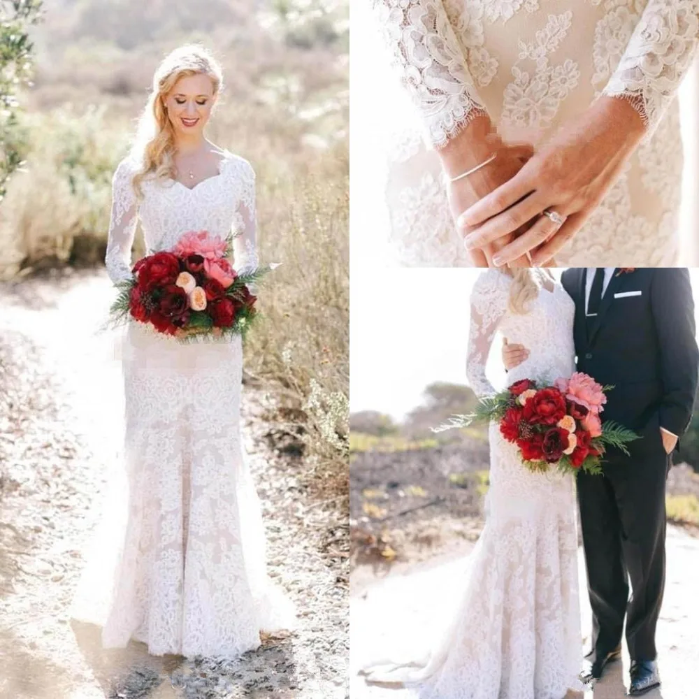 Винтажное свадебное платье в стиле бохо 2020 кружевное с длинным рукавом | Свадьбы