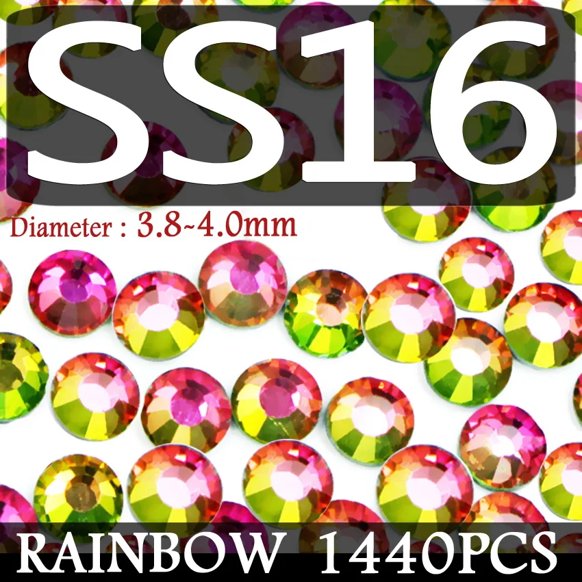 Радужные смешанные размеры SS3-SS10 SS4-SS30 Стразы дизайн ногтей не горячей фиксации Кристаллы Блестки страз наклейки для маникюра Искусство Декор - Цвет: SS16 1440PCS