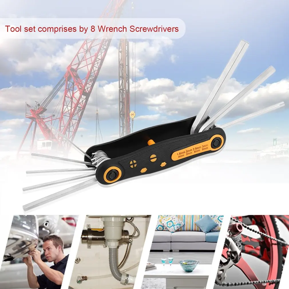 8 In 1 Folding Hex-Key Wrench High Quality Chrome Vanadium Steel Spanner Set Portable Home Hand Tool | Инструменты