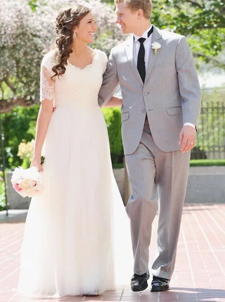 

Винтажные Свадебные платья 2019 с коротким рукавом и глубоким круглым вырезом, женское платье из тюля, свадебное платье, прием