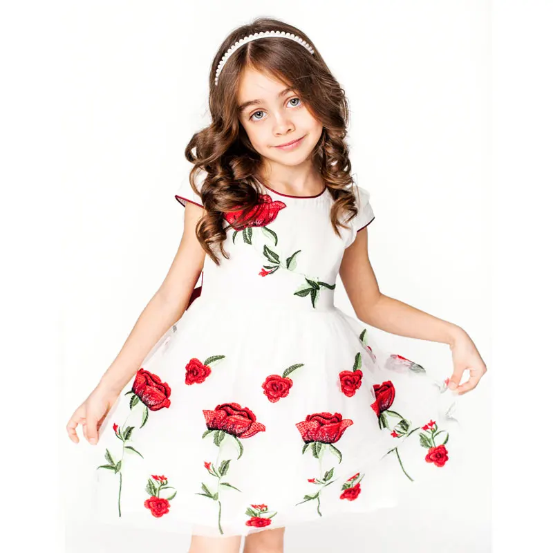 Childdkivy Rose Embroidery Girls Princess Dress 2020 Kids Summer For 4-12 Years Children Party Clothes | Детская одежда и обувь