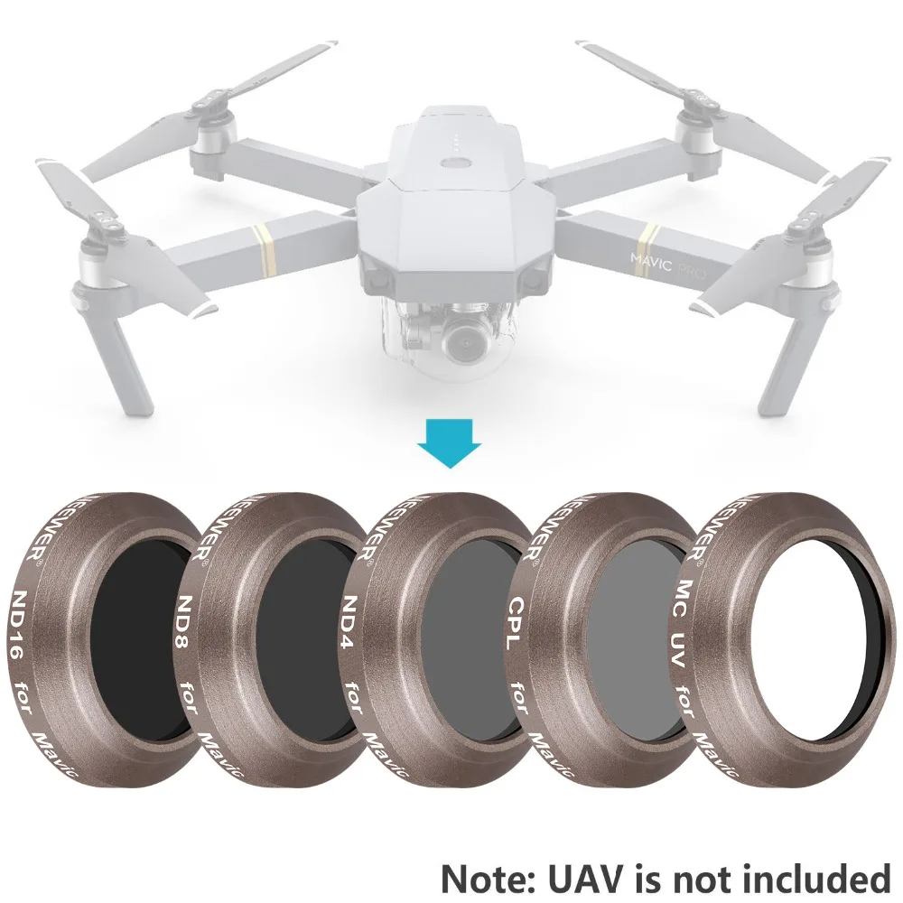 Набор фильтров Neewer с многослойным покрытием для DJI Mavic Pro Drone Quadcopter UV CPL ND4 ND8 ND16