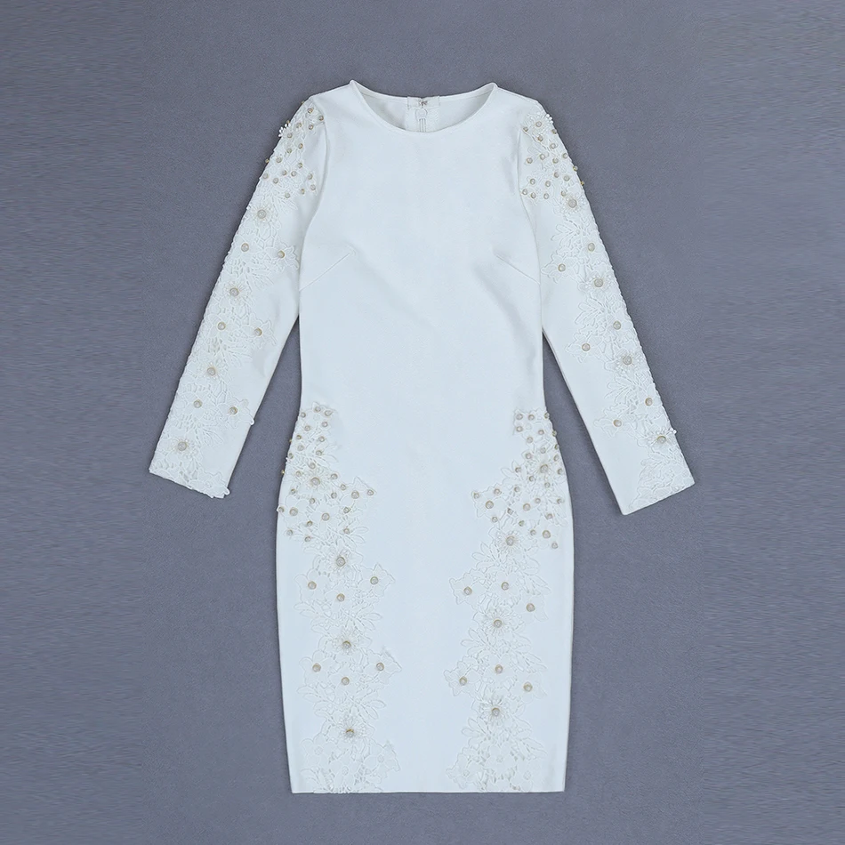 Seamyla элегантное белое Бандажное Платье женское Vestidos с аппликацией из бисера, вечерние платья знаменитостей, сексуальное мини-платье для подиума