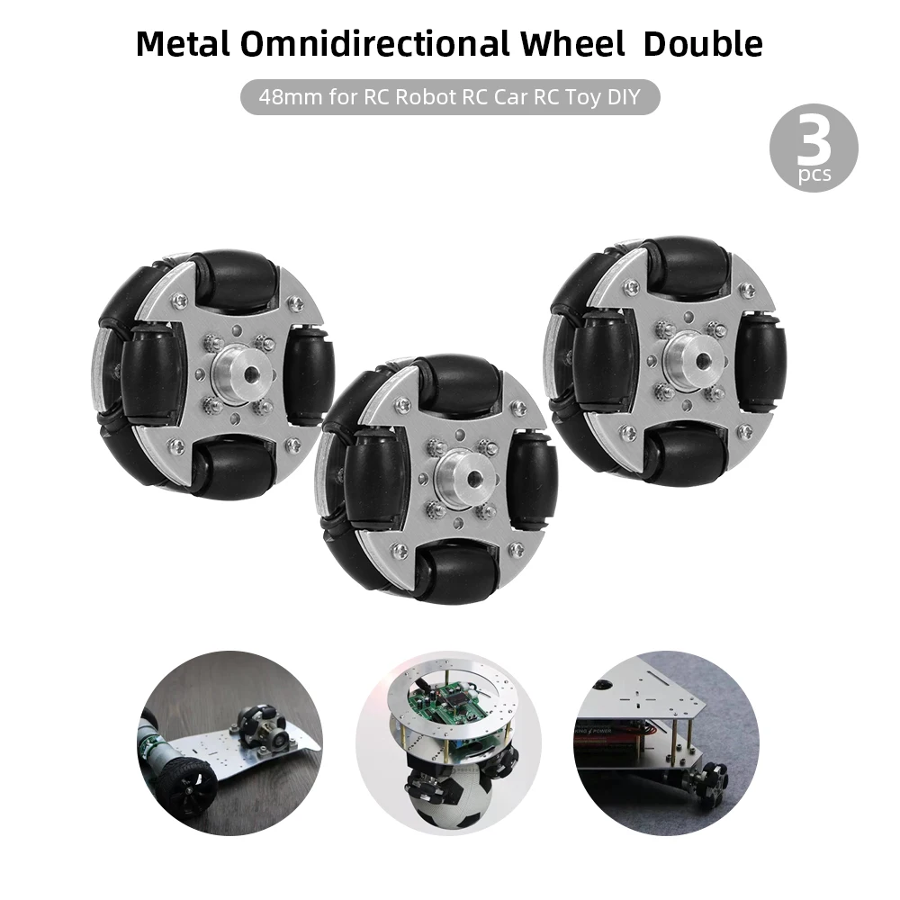 3 шт 48 мм всенаправленные колеса металлические двойные для RC роботов автомобилей
