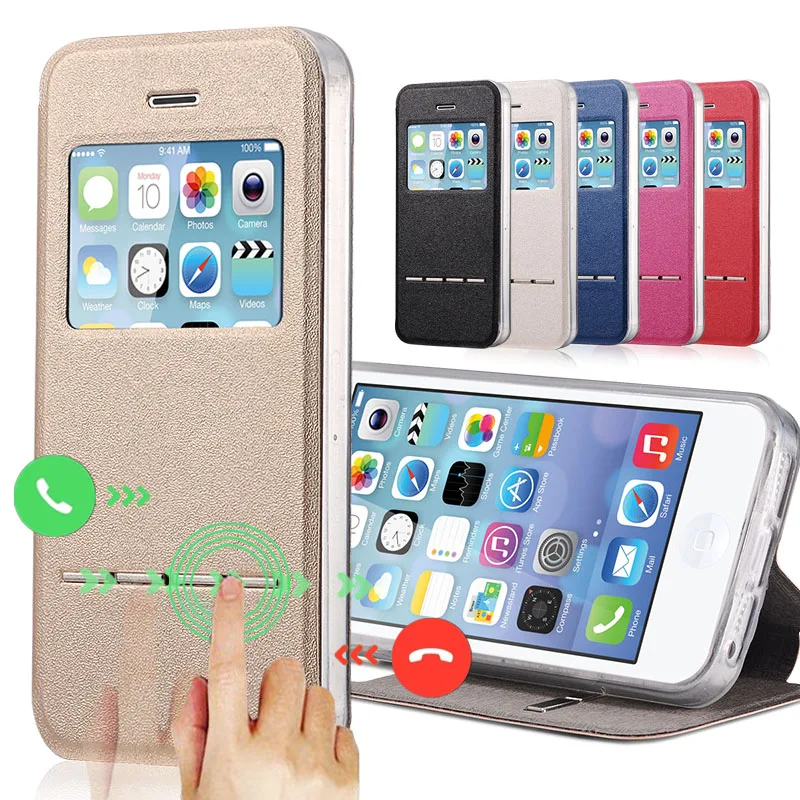 Чехол с сенсорным окошком для iPhone 4 4G 4S откидной из матовой искусственной кожи +