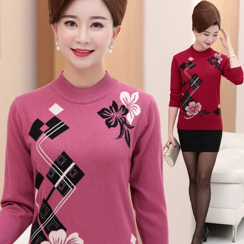 2020 New Autumn Winter Middle-aged Women Knit Sweater Plus size 4XL Fashion Slim O neck Pullover Shirt Casual Tops | Женская одежда