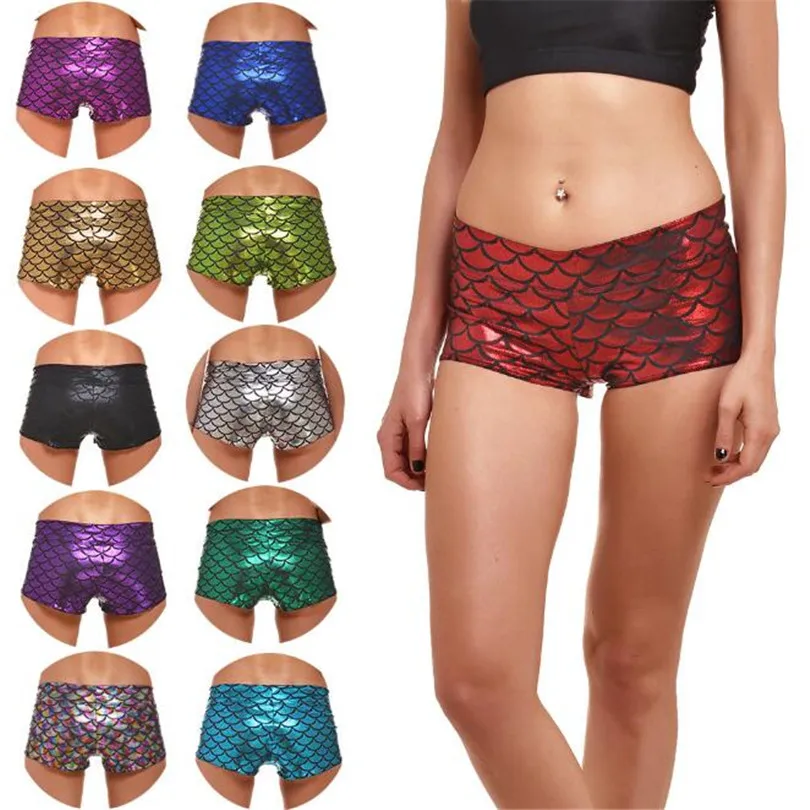 

VISNXGI Women Ladies Fish Scale Shorts High Waist Mermaid Skinny Stretch Beach Slim Short Casual Female Skinny Summer Shorts