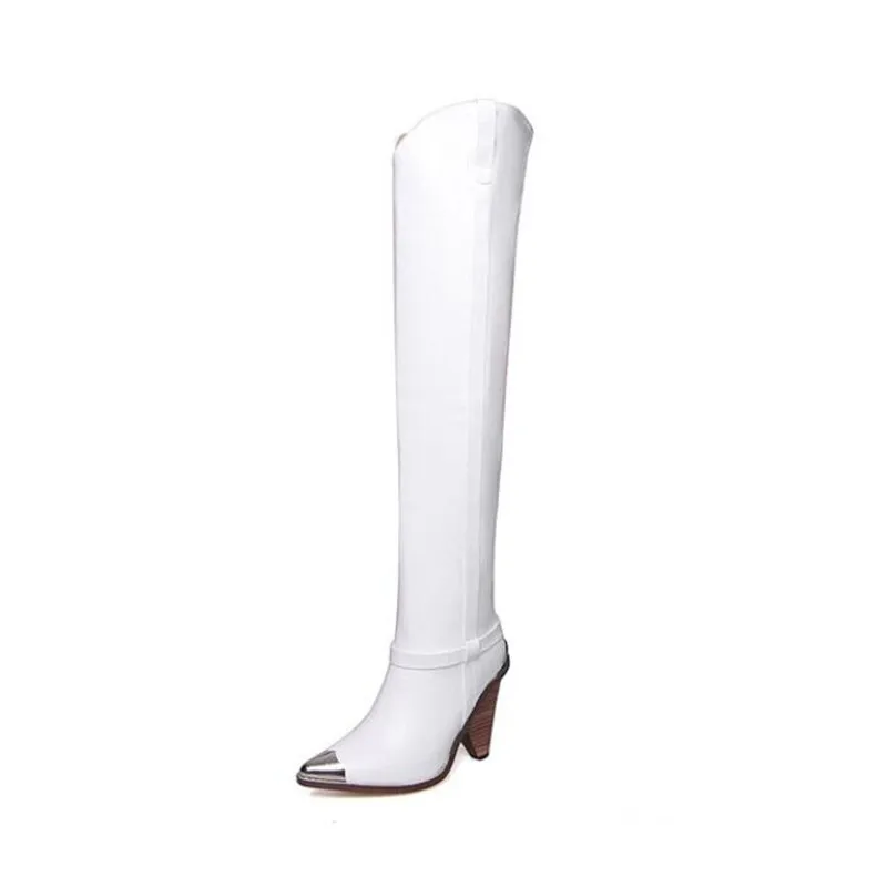 Женские облегающие сапоги Knsvvli с металлическим носком без застежки на высоком