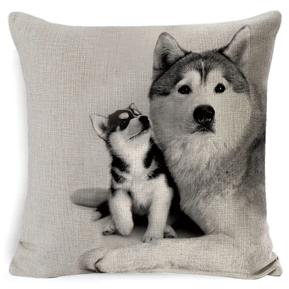 

Fokusent Cushion Cover Husky Linen Decorative Pillows Cute Dog Printed Pillow Cases Pillowcase Gift Bedroom Sofa Home Decor