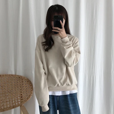 beige 8 цветов, осень и зима, женские толстовки, одноцветные, с длинным рукавом, плотные толстовки, женские пуловеры(C6203 - Цвет: beige