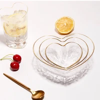 heart shape bowls and cup set japanese style glod rim clear glass food salad oats fruit dessert snack dish water milk tea cup