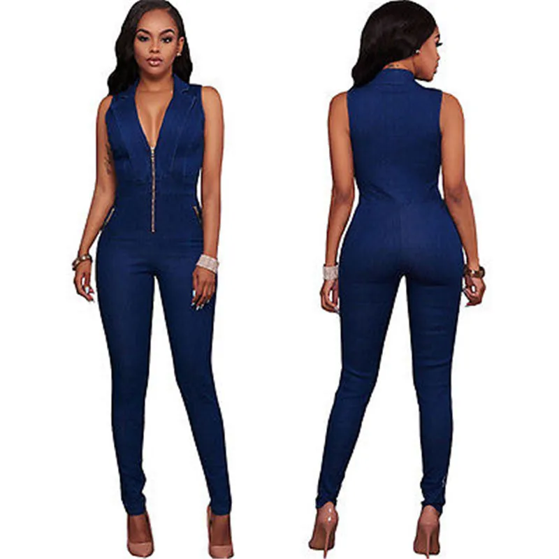 Новинка 2017 модный сексуальный женский джинсовый комбинезон без рукавов с
