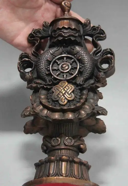 Тибетская медная бронзовая благоприятная статуя FaQi из двух сокровищ | Дом и сад