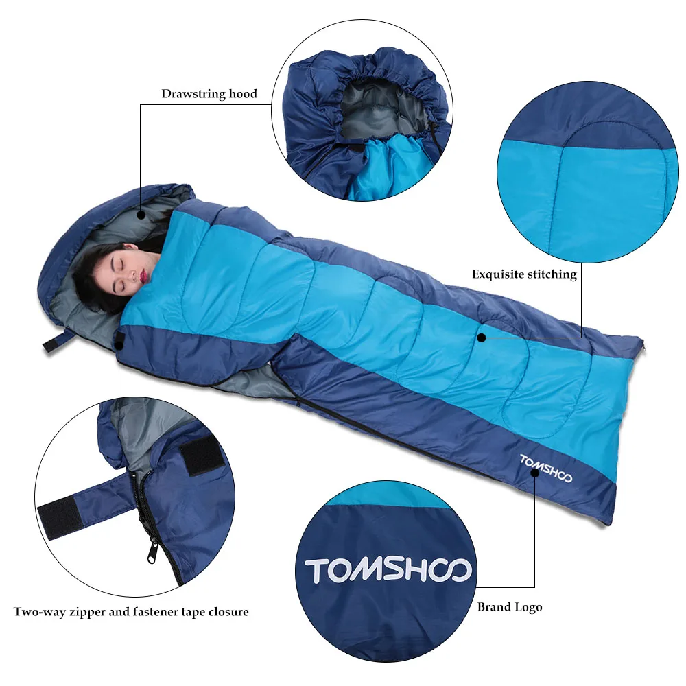 TOMSHOO(190+ 30) x75см теплый Взрослый Открытый конверт с капюшоном спальный мешок Кемпинг путешествия Туризм Многофункциональный Сверхлегкий ленивый мешок