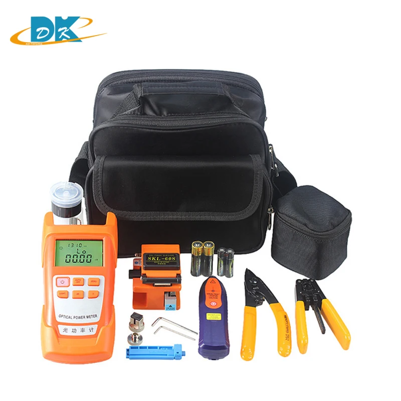 Heetste 9 in 1 FTTH Fiber Optic Tool Kits met Fiber Cleaver en Optische Power Meter 5km Visual Fault locator Draad stripper