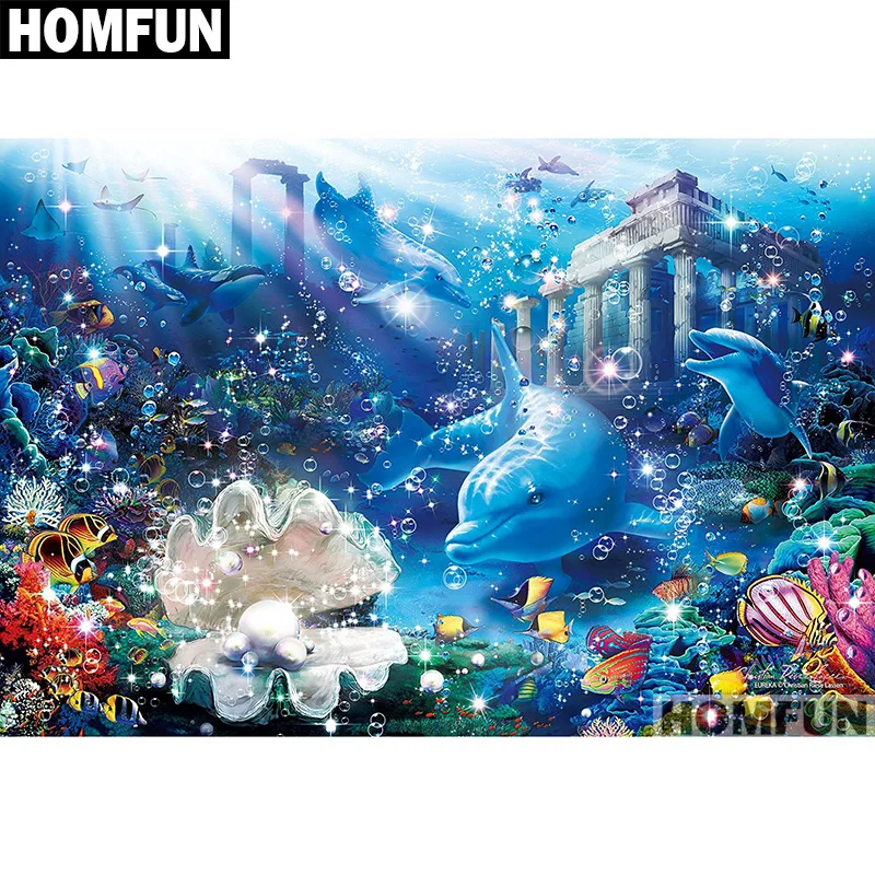 Алмазная 5D Вышивка HOMFUN Замок Дельфина картина с полными квадратными/круглыми