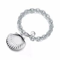 charms fashion factory price 925 sterling silver chunky chain bracelet shell shape photo locket bracelets elegant fine jewelry