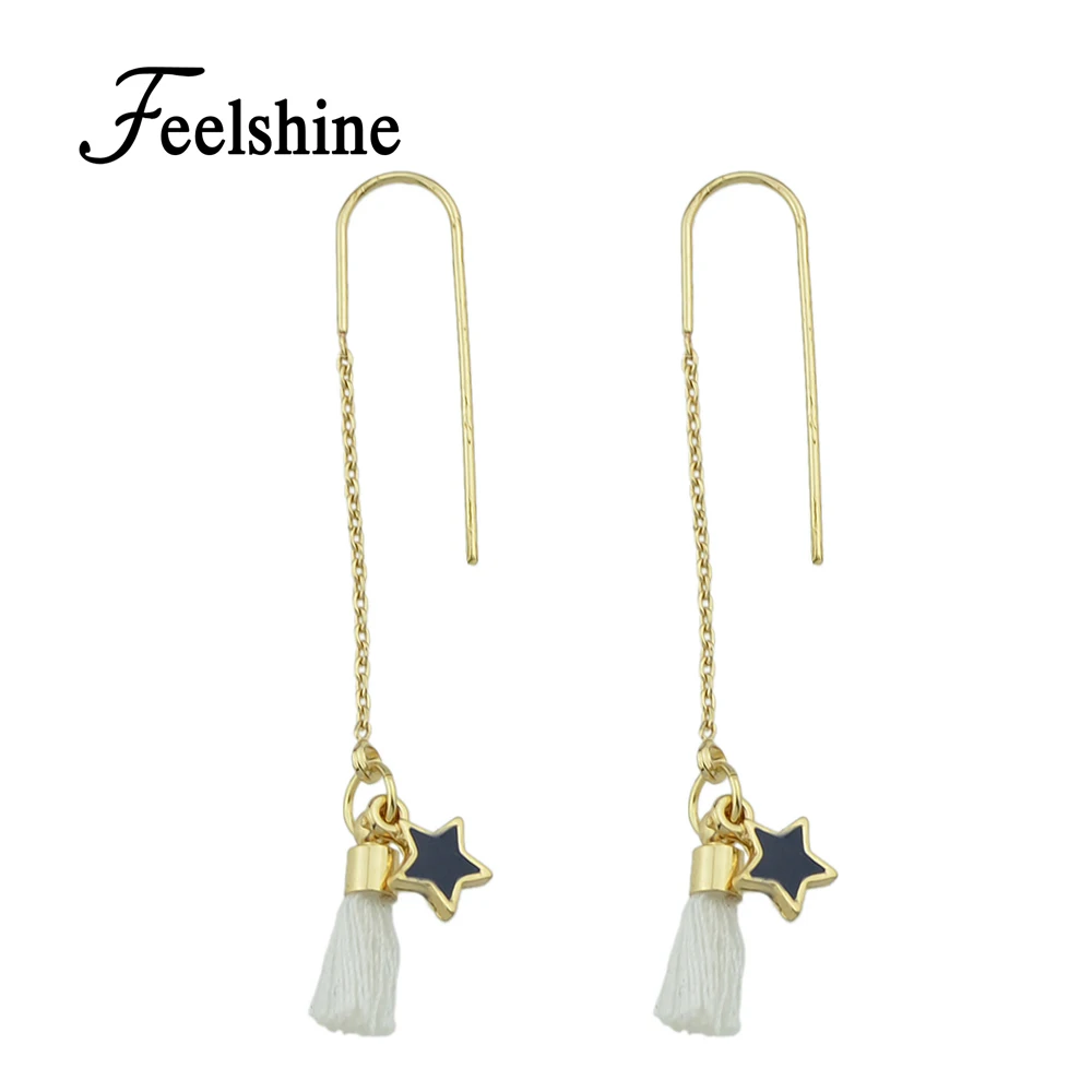 Feelshine золото-Цвет длинная цепь с розовый белый graytassel Jewelry Серьги звезда шаблон
