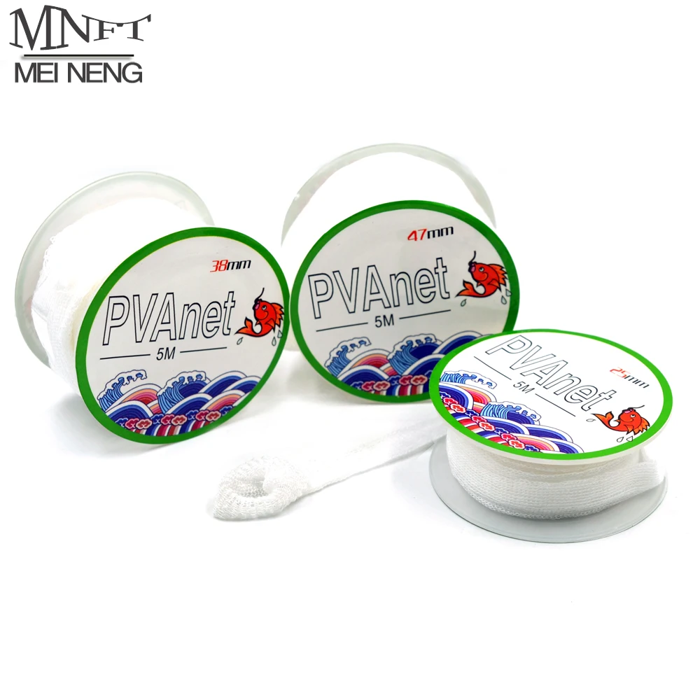 

MNFT 5Pcs 5M PVA Mesh Refill 25/38/47mm Wide Carp Fishing Bait Bags Stocking Boilies Pellet Throwing Bag