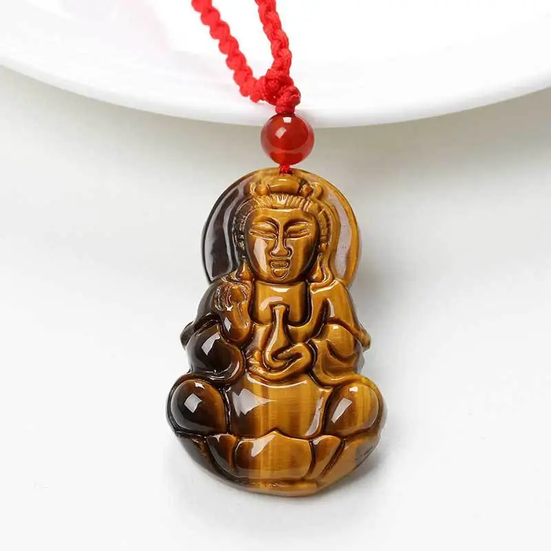 Натуральный желтый тигровый глаз Каменная Резная подвеска Гуаньинь Бодхисаттва