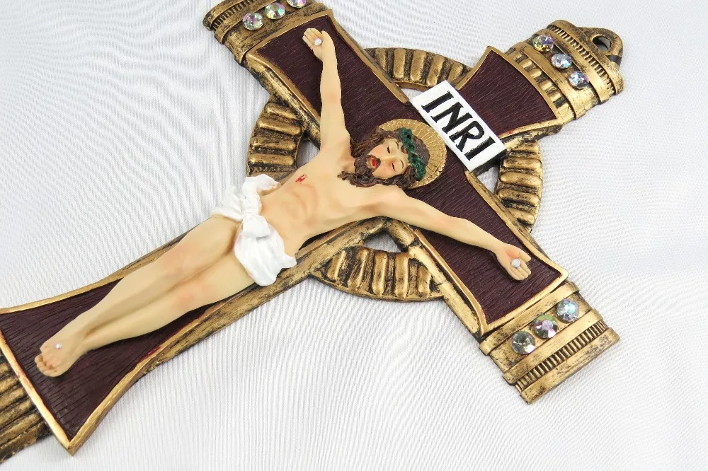 Hankroi 14 дюймов смолы настенное Распятие Иисуса Христова на INRI Крест дома Часовня Декор