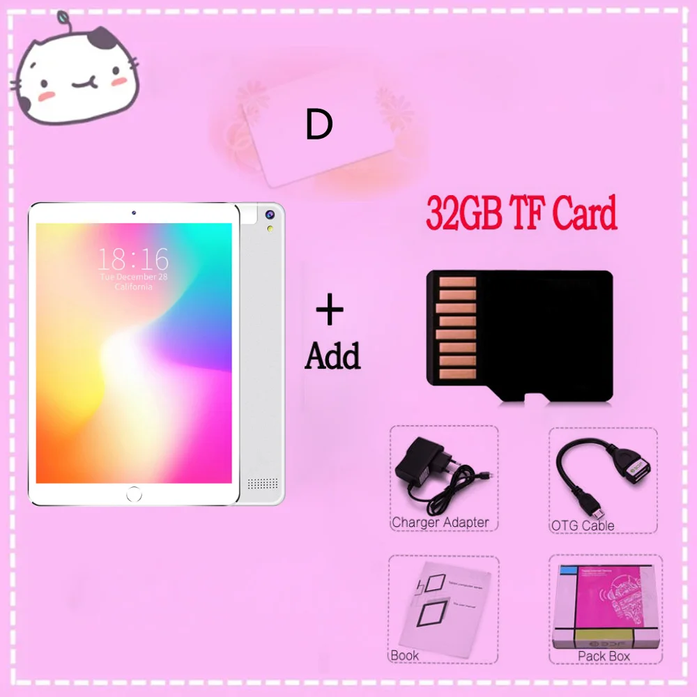Add 32G TF Card BDF, новинка, 10 дюймов, Android 7,0, планшет, 3G, Sim, 4G, телефонный звонок, LTE, четыре ядра, 4 Гб ram, 64 ГБ rom, планшет, ПК, wifi, планшеты, маленький компьютер, мобильный - Комплект: Add 32G TF Card