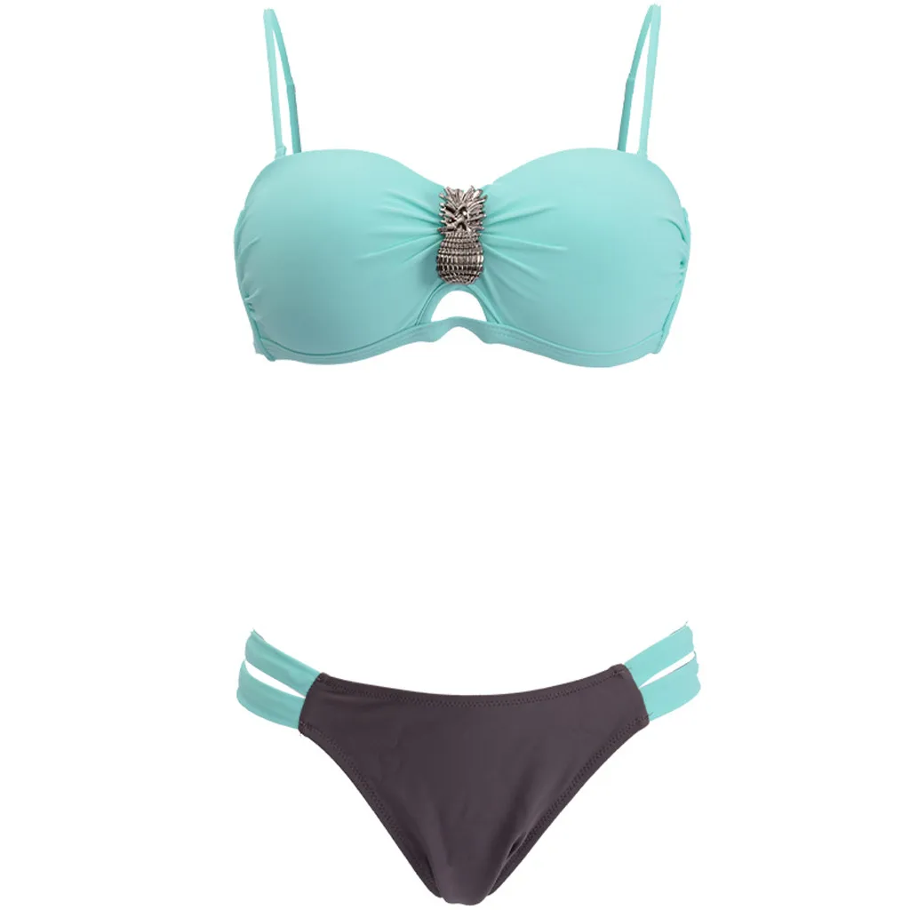 Женский купальник пуш-ап однотонный из двух предметов желтый розовый синий