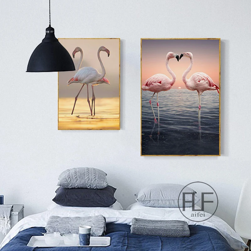 Нордическое украшение дома искусство плакат минималистический любовь фламинго морской пейзаж холст животных картины для гостиной спальни.