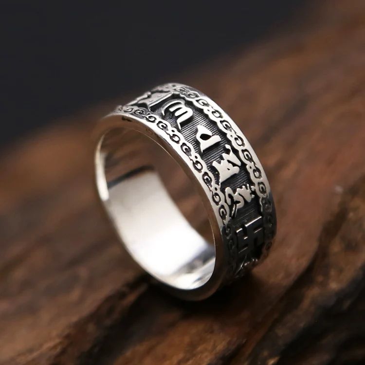 Мужское кольцо с надписью Винтажное из серебра 925 пробы в готическом стиле