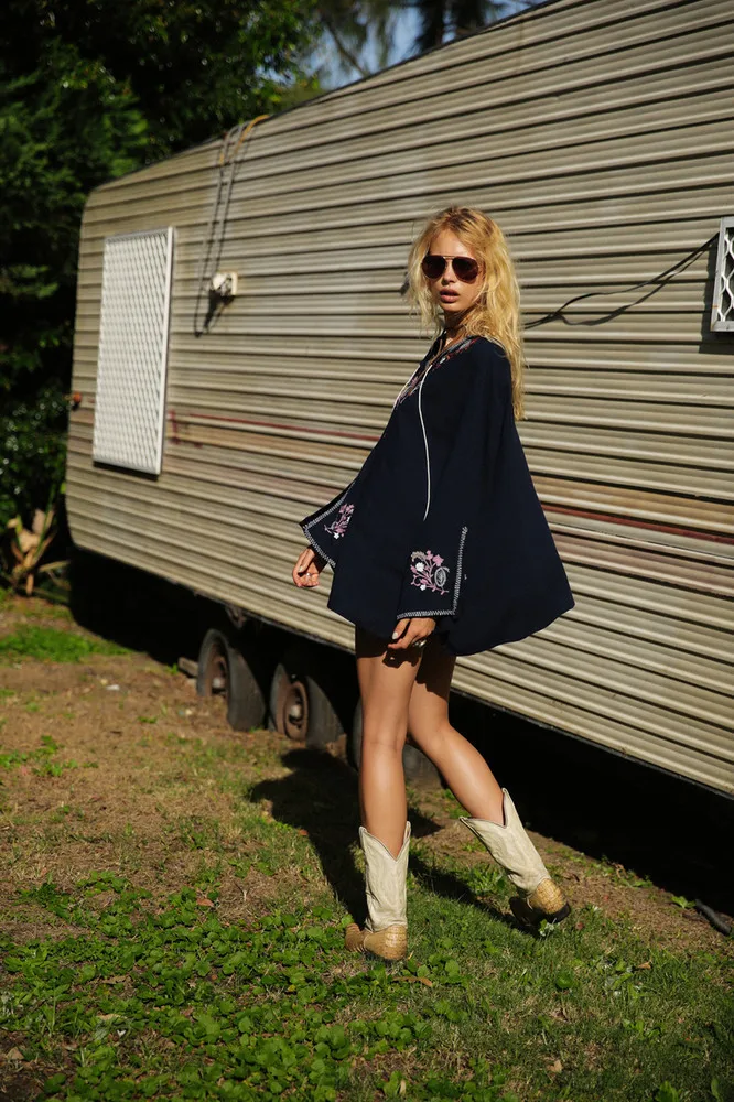 Богемное Платье Бохо с вышивкой в европейском стиле свободные короткие платья