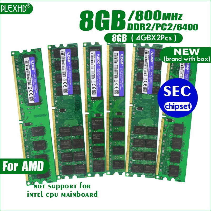 Новый PLEXHD 8 Гб (4 X 2 шт) DDR2 PC2-6400 800 МГц 8G PC2 6400 для настольных ПК DIMM память ram 240