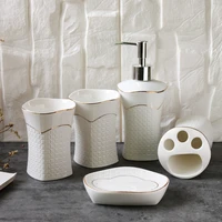 bathroom set ceramic toothbrush holder lotion dispenser soap dish tooth mug melamine tray bathroom accessories sets