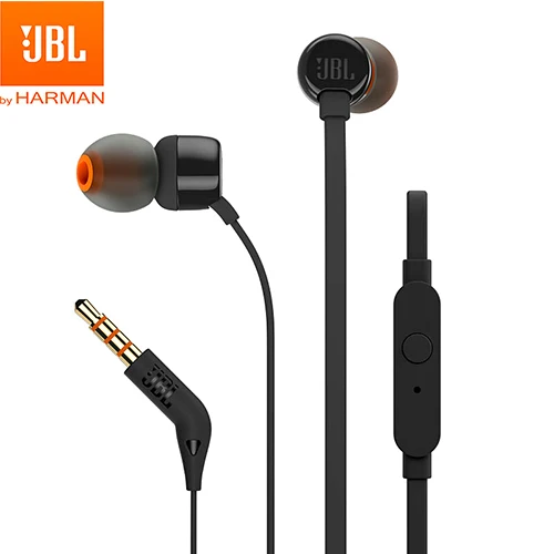 Black JBL T110 3,5 мм проводные наушники стерео музыка глубокий бас наушники гарнитура спортивные наушники встроенный контроль Hands-free с микрофоном - Цвет: Black