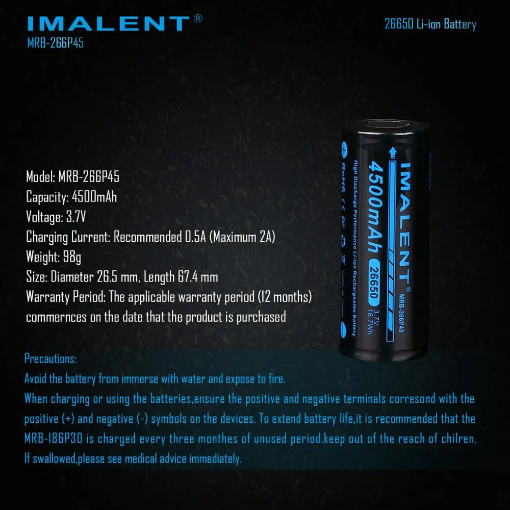 Imalent оригинальный MRB 266P45 26650 4500 мАч мощный аккумулятор литий ионная