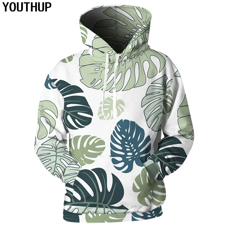 YOUTHUP 2020 новый принт тропических листьев 3d толстовки мужские с капюшоном женские