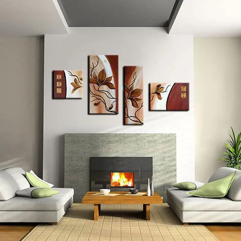 

Modern 4 Panel Hand Painted Abstract Flower On Canvas Wall Decor Art for Cafe Store Decoration Unframed Combination Oil Painting