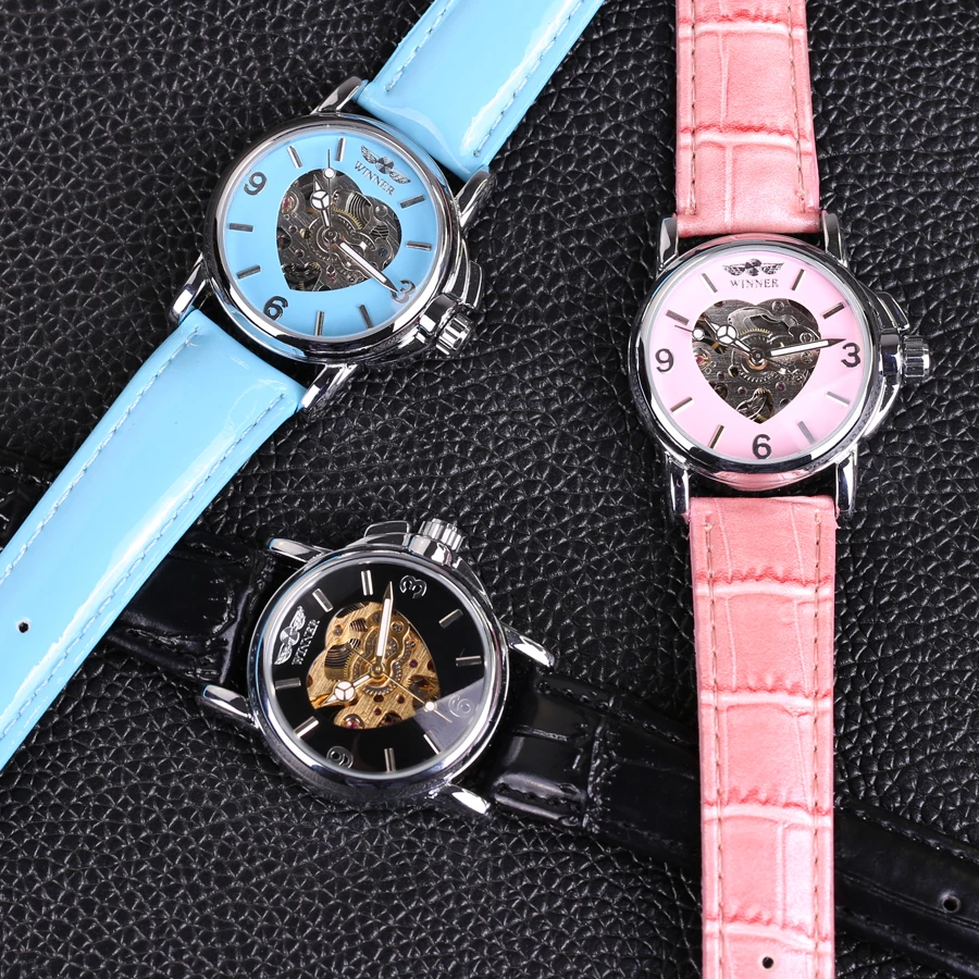 Fashion Brand Winner Leather Band Women Men Skeleton Automatic Mechanical Watch Dress Wrist | Наручные часы