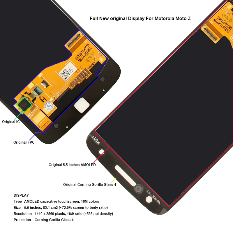 Оригинальный Полноэкранный сенсорный AMOLED экран Xt1650 01 03 с передним внешним