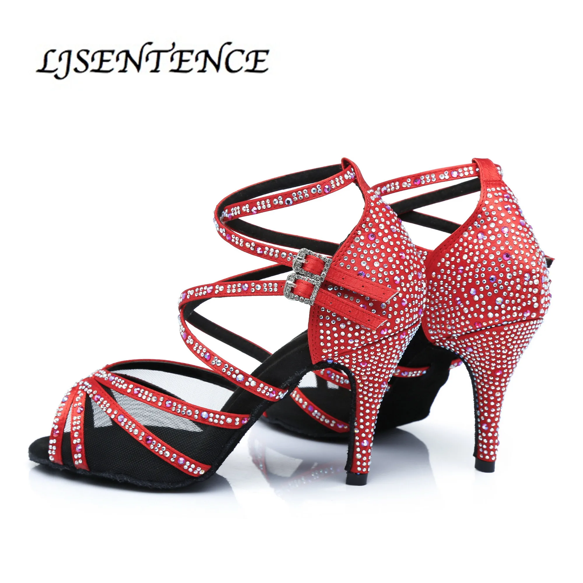 Bachata/танцевальная обувь латинские Бальные сандалии для женщин красные стразы