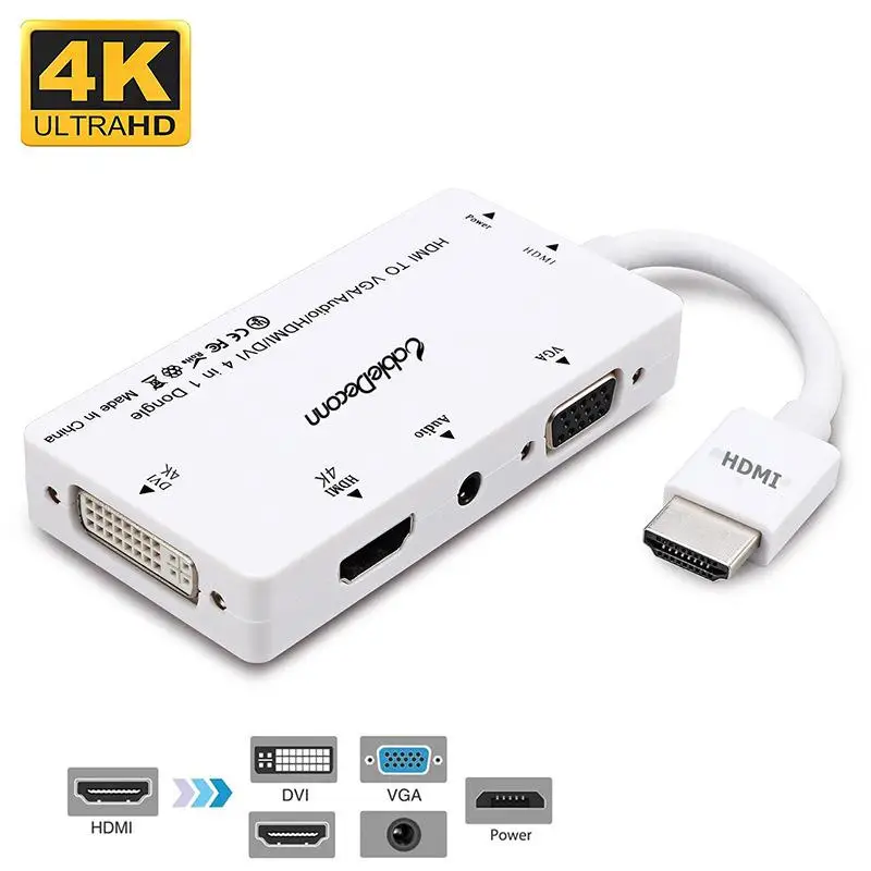 White EastVita 4 в 1 HDMI сплиттер HDMI к VGA DVI Аудио Видео кабель многопортовый адаптер конвертер для PS3 HDTV монитор ноутбука r19 - Цвет: White