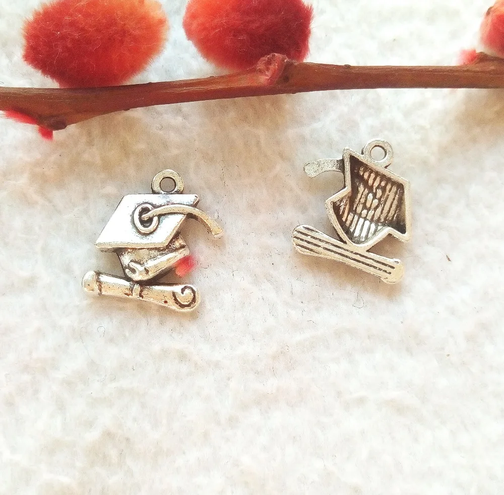 

Free Shipping 30Pcs 17*19mm Silver Dr. graduation cap Bachelor cap DIY Jewelry Wholesale Charms Component