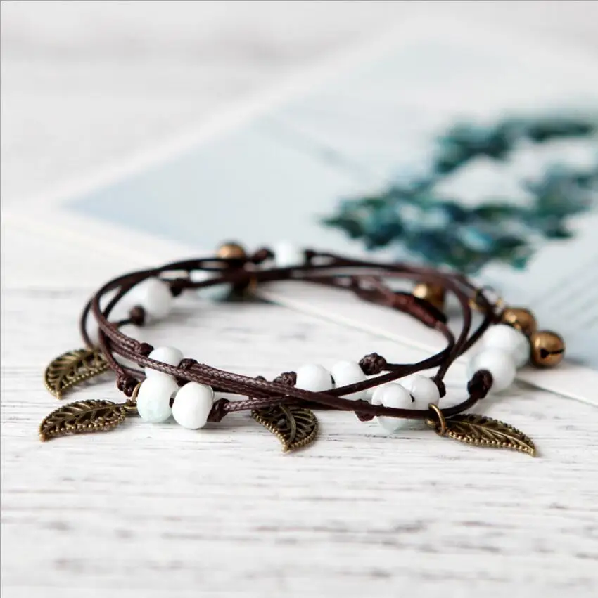 Ручной работы Boho Gypsy хиппи коричневый кожаный лист металлические подвески