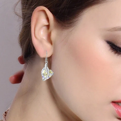 Tuliper 925 Sterling Silver Heart Earrings Hook Dangle Long Austrian Crystal For Women Party Jewelry Girl Gift | Украшения и