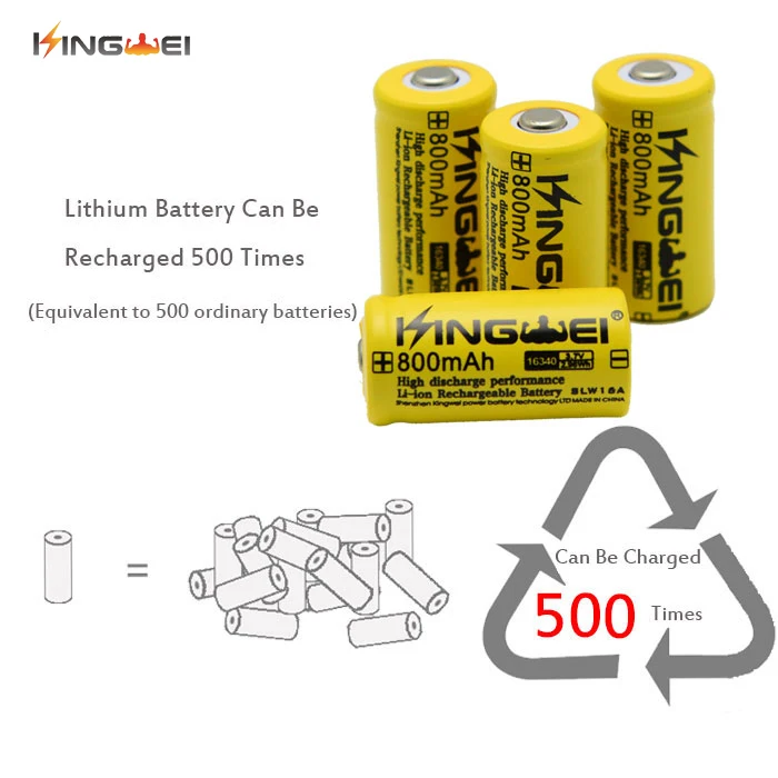 Новинка 2018 KingWei желтая 16340 батарея 800mAh 3 7 v Li Ion Аккумуляторная для лазерной