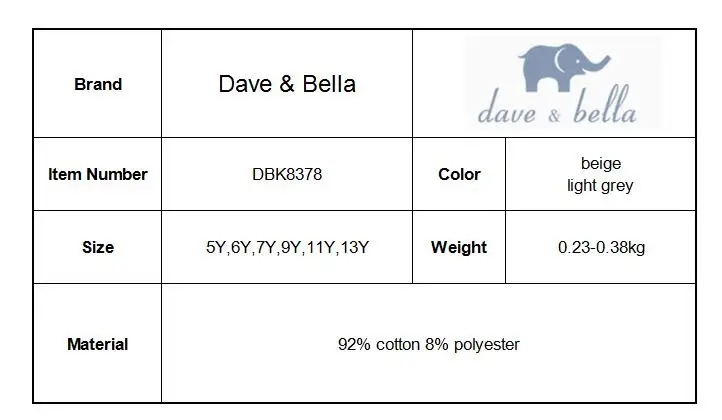 DBK8378 dave bella/Детская футболка с От 5 до 13 лет для девочек детские изысканные топы с длинными рукавами, милая одежда для малышей Детские модные длинные футболки