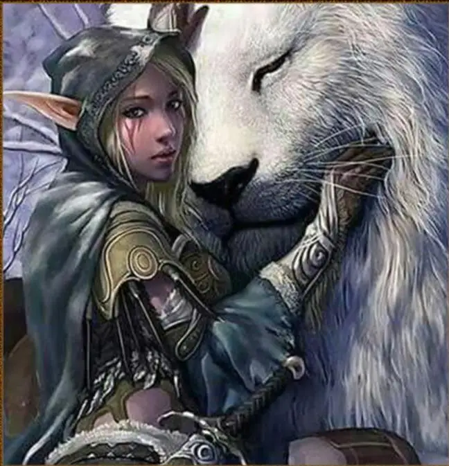 

Diamond Embroidery Painting 3D Full Drill Diamond Mosaic Cross Stitch "Elf girl&Lion" Full Pasted Painting DIY Crafts Decor Home