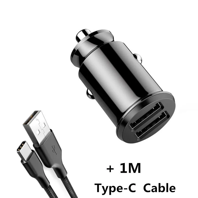 Black Type C Calbe 2 порта USB Автомобильное зарядное устройство для мобильного телефона планшета gps 3.1A быстрое зарядное устройство Мини Автомобильное зарядное устройство s двойной USB автомобильный адаптер зарядного устройства для телефона в автомобиле - Тип штекера: Black Type C Calbe